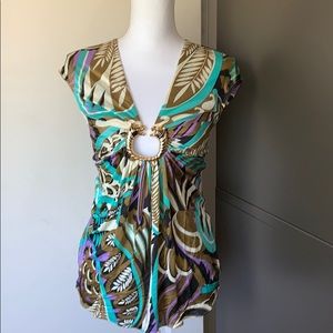 Sky 100% Silk Top with Tiger Gold Hardware